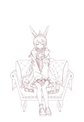 Rule 34 | 10237393, 1girl, absurdres, amiya (arknights), animal ears, arknights, armchair, blush, chair, closed eyes, closed mouth, facing viewer, full body, hair between eyes, highres, jacket, loafers, long hair, long sleeves, monochrome, on chair, open clothes, open jacket, own hands together, pantyhose, pleated skirt, puffy long sleeves, puffy sleeves, rabbit ears, shirt, shoes, simple background, sitting, skirt, sleeves past wrists, solo, very long hair, white background