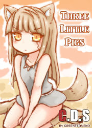 Rule 34 | 1girl, absurdres, animal ears, artist name, bad id, bad pixiv id, brown hair, english text, tooth necklace, greenteaneko, highres, kiba (greenteaneko), long hair, monster girl, original, sitting, slit pupils, solo, tail, tunic, wariza, wolf ears, wolf girl, wolf paws, wolf tail, yellow eyes