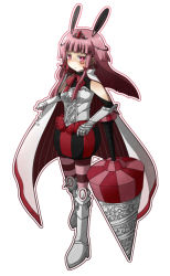 Rule 34 | armor, board game, boots, cape, chess, facial mark, long hair, original, pantyhose, personification, pink eyes, pink hair, rio (skyjacking), solo, striped clothes, striped legwear, striped pantyhose, tiara