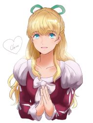 Rule 34 | 1girl, blonde hair, blue eyes, breasts, claire bennett, dress, long hair, open mouth, ribbon, tales of (series), tales of rebirth