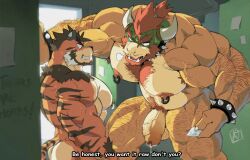Rule 34 | 2boys, absurdres, alternate facial hair, animal ears, armpit hair, armpit hair peek, ashael toramono (ashendawger), ashendawger, ass, bandaid, bandaid on face, bandaid on nose, bara, beard, black hair, bowser, bracelet, chest hair, chest tuft, completely nude, condom, condom in mouth, couple, cowboy shot, facial hair, feet out of frame, flaccid, forked eyebrows, furry, furry male, furry with furry, hairy, highres, huge eyebrows, huge pectorals, jewelry, kabedon, leaning forward, looking at penis, loose hair strand, male focus, male pubic hair, mario (series), mature male, mohawk, mouth hold, multiple boys, muscular, muscular male, mustache stubble, nervous sweating, nintendo, nipple piercing, nipple rings, nipples, nude, orange fur, original, piercing, precum, pubic hair, public indecency, red hair, seductive smile, size difference, smile, spiked bracelet, spikes, stubble, subtitled, sweat, testicle hair, thick arm hair, thick beard, thick chest hair, thick leg hair, thick navel hair, tiger boy, tiger ears, two-tone beard, veins, veiny arms, very hairy, white fur, yaoi