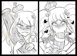 Rule 34 | 1boy, 1girl, :&gt;=, ahegao, animal penis, bestiality, blonde hair, blue eyes, blush, crown, crying, crying with eyes open, danganronpa (series), drooling, enoshima junko, fellatio, gerph, greyscale, gyaru, hair ornament, heart, heart-shaped pupils, hetero, highres, horse, horse penis, huge penis, instant loss, long hair, long tongue, monochrome, oral, penis, saliva, saliva trail, school uniform, sketch, smegma, smell, symbol-shaped pupils, tears, tongue, tongue out, tongue wrap, twintails, wavy mouth