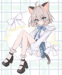 Rule 34 | 1girl, absurdres, ahoge, animal ears, blue eyes, blush, bow, brown hair, cat ears, cat girl, cat tail, collared shirt, commentary request, full body, hair intakes, high heels, highres, long sleeves, looking at viewer, nail polish, neck ribbon, nekoma mimu, original, pleated skirt, puffy long sleeves, puffy sleeves, ribbon, shirt, shirt tucked in, short hair, skirt, sleeves past wrists, socks, solo, tail