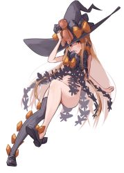 Rule 34 | 1girl, abigail williams (fate), abigail williams (second ascension) (fate), absurdres, bare shoulders, black bow, black hat, black panties, black thighhighs, blonde hair, blue eyes, blush, bottomless, bow, breasts, fate/grand order, fate (series), forehead, hair bow, hat, highres, keyhole, kopaka (karda nui), legs, long hair, looking at viewer, multiple bows, navel, no panties, orange bow, panties, parted bangs, red eyes, sidelocks, simple background, single thighhigh, small breasts, stuffed animal, stuffed toy, teddy bear, thighhighs, underwear, white background, witch hat