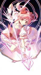 Rule 34 | 1girl, bow (weapon), kaname madoka, looking at viewer, mahou shoujo madoka magica, nemari (user wtca7244), pink eyes, pink hair, puffy sleeves, short twintails, solo, twintails, weapon