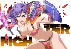 Rule 34 | 1girl, breasts, dragon quest, dragon quest iii, large breasts, purple hair, soldier (dq3), solo