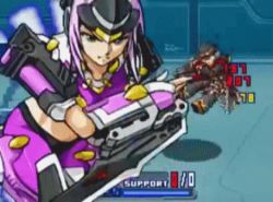 Rule 34 | 1boy, 1girl, animated, animated gif, armor, attack, banpresto, bodysuit, breasts, clenched hand, fighting stance, gauntlets, green eyes, harken browning, helmet, impossible clothes, kaldia basirissa, lowres, midriff, pink hair, short hair, solo focus, super robot wars, super robot wars og saga mugen no frontier, super robot wars og saga mugen no frontier exceed, sword, weapon