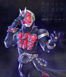 Rule 34 | 1boy, armor, blurry, blurry foreground, character name, cowboy shot, cropped legs, driver (kamen rider), flame style, gem, gloves, highres, jewelry, kamen rider, kamen rider wizard, kamen rider wizard (series), long coat, male focus, name connection, open hand, red gemstone, rider belt, ring, tokusatsu, wizardriver, woxiljj