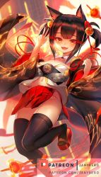 Rule 34 | 1girl, :d, aircraft, airplane, akagi-chan (azur lane), akagi (azur lane), animal ear fluff, animal ears, artist name, azur lane, bare shoulders, bell, black hair, black sleeves, black thighhighs, blurry, blurry background, blush, breasts, collar, collarbone, commentary request, depth of field, detached collar, detached sleeves, fangs, fox ears, fox girl, fox tail, hair bell, hair ornament, hands up, highres, janyhero, jingle bell, long sleeves, open mouth, panties, platform footwear, pleated skirt, red eyes, red footwear, red skirt, short hair, short twintails, sidelocks, skirt, small breasts, smile, solo, standing, standing on one leg, strapless, tail, thighhighs, twintails, underwear, watermark, web address, white collar, white panties, wide sleeves