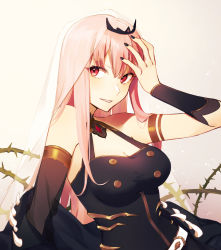 Rule 34 | 1girl, armlet, bare shoulders, black dress, black nails, blunt bangs, bracer, breasts, citrusarjun, cleavage, detached sleeves, dress, female focus, fingernails, highres, hololive, hololive english, jewelry, long hair, looking at viewer, medium breasts, mori calliope, nail polish, pink hair, red eyes, sidelocks, single detached sleeve, sleeveless, sleeveless dress, smile, solo, straight hair, taut clothes, taut dress, tiara, veil, virtual youtuber