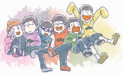Rule 34 | 10s, 6+boys, :3, arm around shoulder, beanie, blush stickers, brothers, crossed legs, hat, heart, heart in mouth, hood, hoodie, jitome, male focus, matsuno choromatsu, matsuno ichimatsu, matsuno jyushimatsu, matsuno karamatsu, matsuno osomatsu, matsuno todomatsu, multiple boys, nnbn, osomatsu-kun, osomatsu-san, osomatsu (series), sextuplets, siblings, sitting, sleeves past wrists, smile, sunglasses, v