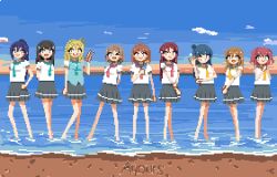 Rule 34 | 6+girls, beach, blush, cloud, female focus, gonpachi g8, kunikida hanamaru, kurosawa dia, kurosawa ruby, looking at viewer, love live!, love live! sunshine!!, matsuura kanan, multiple girls, necktie, ocean, ohara mari, pixel art, sakurauchi riko, school uniform, serafuku, short hair, smile, takami chika, tsushima yoshiko, watanabe you, water
