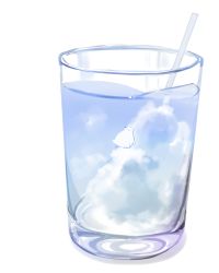 Rule 34 | animal, bear, chai (drawingchisanne), cloud, commentary request, cup, double exposure, drinking glass, drinking straw, food, food focus, glass, liquid, no humans, on cloud, original, polar bear, signature, sitting, submerged, undersized animal, white background
