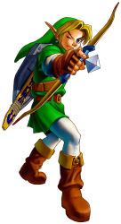Rule 34 | 1boy, absurdres, arrow (projectile), boots, bow (weapon), green shirt, hat, highres, link, male focus, nintendo, official art, pointy ears, shirt, solo, the legend of zelda, the legend of zelda: ocarina of time, weapon