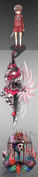 Rule 34 | 10s, 1girl, birdcage, braid, brown hair, cage, checkered clothes, checkered legwear, crossover, fingerless gloves, gloves, highres, huge weapon, key, knife, long image, madotsuki, magical girl, mahou shoujo madoka magica, mahou shoujo madoka magica (anime), mary janes, mokolar, navel, oversized object, patterned legwear, pink shirt, puffy sleeves, red eyes, ribbon, scarf, shirt, shoes, skirt, soul gem, spoilers, sweater, tall image, thighhighs, twin braids, weapon, witch (madoka magica), yume nikki