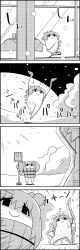 Rule 34 | 4koma, arms up, bow, bucket, cirno, comic, commentary request, frozen, greyscale, hair bobbles, hair bow, hair ornament, highres, holding, ice, ice wings, kisume, kotatsu, monochrome, shaded face, shovel, sitting, smile, snow, snowing, sparkle, table, tani takeshi, touhou, translation request, twintails, window, wings, worktool, yukkuri shiteitte ne
