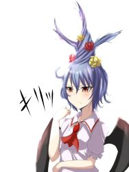 Rule 34 | 1girl, alternate hairstyle, bad id, bad pixiv id, bat wings, blue hair, female focus, flower, red eyes, remilia scarlet, shouten pegasus mix mori, simple background, solo, suterii, touhou, upper body, white background, wings