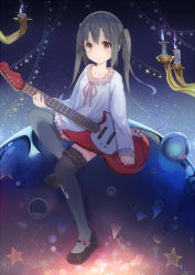 Rule 34 | 1girl, bad id, bad pixiv id, black hair, candle, guitar, highres, instrument, k-on!, long hair, nakano azusa, red eyes, solo, thighhighs, twintails, zzzzxxx2010nian