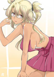 Rule 34 | bare shoulders, blonde hair, breasts, dark-skinned female, dark skin, glasses, kantai collection, kote (dew), large breasts, long hair, musashi (kancolle), red eyes, sideboob, solo, twintails