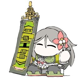 Rule 34 | 1girl, ^ ^, amagi (kancolle), arm up, banner, brown hair, chibi, closed eyes, closed eyes, hair ornament, holding, holding staff, kantai collection, long hair, no mouth, platform footwear, skirt, staff, task (s task80), very long hair, vest, white background, | |