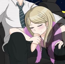Rule 34 | 1boy, 1girl, ahoge, akamatsu kaede, between legs, black legwear, black pants, blue necktie, blush, bravebengal, breasts, car, car interior, car seat, chair, cleavage, closed eyes, collarbone, collared shirt, danganronpa (series), danganronpa v3: killing harmony, driving, ears, eyelashes, faceless, faceless male, fellatio, fortissimo, hair ornament, hand on another&#039;s leg, hand on penis, long sleeves, motor vehicle, musical note, musical note hair ornament, neck, necktie, night, night sky, nose, offscreen person, open mouth, oral, pants, penis, pink scarf, pink vest, public indecency, saihara shuichi, scarf, shirt, short sleeves, sky, star (sky), starry sky, steering wheel, striped necktie, striped neckwear, transparent, uncensored, vest, white shirt