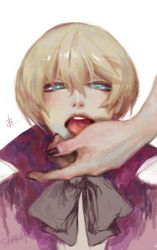 Rule 34 | alois trancy, blonde hair, blue eyes, kuroshitsuji, nail polish, ribbon, short hair, tongue