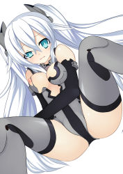 Rule 34 | 10s, 1girl, absurdres, bare shoulders, black heart (neptunia), blush, breasts, cleavage, elbow gloves, gloves, highres, kami jigen game neptune v, leotard, long hair, looking at viewer, meimu (infinity), neptune (series), nipples, noire (neptunia), smile, solo, symbol-shaped pupils, tears, torn clothes, twintails, very long hair, white hair