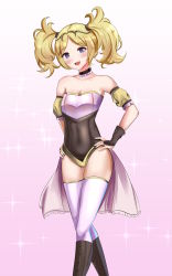 Rule 34 | 1girl, blonde hair, blue eyes, boots, breasts, collar, covered navel, fire emblem, fire emblem awakening, highres, leotard, lissa (fire emblem), long hair, nintendo, small breasts, solo, standing, thighhighs, twintails