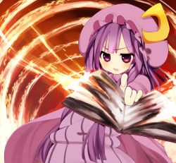 Rule 34 | 1girl, book, crescent, crescent hair ornament, hair ornament, hat, highres, long hair, open mouth, patchouli knowledge, purple eyes, purple hair, royal flare, solo, touhou, zuttokodomo