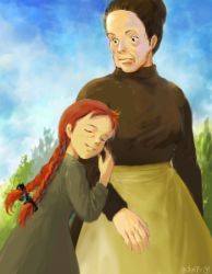 Rule 34 | 2girls, anne of green gables, anne shirley, arm grab, braid, closed eyes, hair up, lowres, marilla cuthbert, md5 mismatch, multiple girls, nippon animation, oekaki, old, old woman, red hair, sakai yume, surprised, twin braids, world masterpiece theater