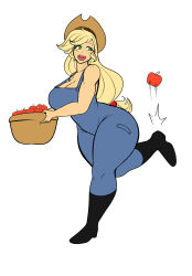 Rule 34 | 1girl, apple, applejack, artist request, ass, blonde hair, breasts, food, fruit, green eyes, highres, huge ass, large breasts, long hair, my little pony, solo, thick thighs, thighs