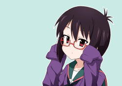 Rule 34 | a channel, bad id, bad pixiv id, bespectacled, blush, brown hair, glasses, ichii tooru, mousou (mousou temporary), red eyes, school uniform, short hair, sleeves past wrists, solo, sweater