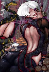Rule 34 | a.k.i. (street fighter), ayaki blade, chinese clothes, claws, highres, impossible hair, mole, muscular, muscular female, mushroom, red lips, smile, snake, street fighter