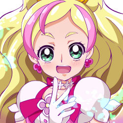 Rule 34 | 1girl, absurdres, bad id, bad pixiv id, blonde hair, bow, choker, cure flora, earrings, face, gloves, go! princess precure, green eyes, haruno haruka, highres, jewelry, long hair, magical girl, multicolored hair, pink bow, pink hair, precure, puffy short sleeves, puffy sleeves, sharumon, short sleeves, smile, solo, streaked hair, two-tone hair