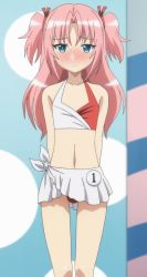 Rule 34 | 10s, 1boy, arikawa hime, arms behind back, bikini, blue eyes, blush, bulge, collarbone, crossdressing, embarrassed, gradient background, highres, himegoto, long hair, male focus, midriff, navel, panties, pantyshot, penis in swimsuit, pink hair, sarong, screencap, solo, standing, stitched, swimsuit, third-party edit, trap, twintails, two side up, underwear