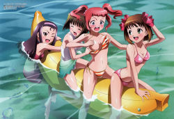 Rule 34 | 00s, 4girls, :o, ;d, absurdres, amami haruka, arched back, arm support, arm up, armpits, assisted exposure, banana, banana boat, barefoot, bikini, bikini pull, blue eyes, blush, bob cut, bow, bra, breast press, breasts, casual one-piece swimsuit, censored, cleavage, closed eyes, clothes pull, convenient censoring, embarrassed, feet, female focus, fish, food, front-tie top, fruit, green eyes, groping, hagiwara yukiho, hair bow, hairband, halterneck, hand on own head, highres, idolmaster, idolmaster xenoglossia, inflatable raft, kusumegi shin&#039;ya, leaning forward, lingerie, long hair, looking down, medium breasts, megami magazine, minase iori, multiple girls, multiple riders, non-web source, ocean, official art, on banana, one-piece swimsuit, one eye closed, open mouth, orange eyes, outdoors, partially submerged, pink bikini, polka dot, polka dot bikini, polka dot swimsuit, pulling another&#039;s clothes, purple bikini, purple hair, red hair, riding, sarong, scan, scared, scrunchie, shadow, short hair, short twintails, side-tie bikini bottom, sideboob, sidelocks, small breasts, smile, soaking feet, soles, sports bikini, spread legs, straddling, striped bikini, striped clothes, surprised, swimsuit, takatsuki yayoi, topless, twintails, unaligned breasts, underwear, undressing, wardrobe malfunction, water, wet, white one-piece swimsuit, wince, wink