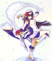 Rule 34 | 1girl, breasts, cleavage, dress, envenomist (gengoroumaru), frilled dress, frills, from side, gradient background, large breasts, lucent heart, shorts, solo, standing, standing on one leg, white dress