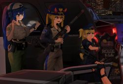 Rule 34 | 4girls, ammunition, ballistic shield, baseball cap, black gloves, blue jacket, brown shirt, building, bullpup, california highway patrol, car, chevrolet, chevrolet tahoe, commentary request, copyright name, dongdong (0206qwerty), dp-12 (girls&#039; frontline), fingerless gloves, girls&#039; frontline, glock, gloves, green pants, grey pants, grey shirt, gun, handgun, hat, headphones, high standard manufacturing company, high standard model 10, high standard model 10b, highres, holding, holding gun, holding tablet pc, holding weapon, hs10, hsm10 (girls&#039; frontline), jacket, long sleeves, m870 (girls&#039; frontline), motor vehicle, multiple girls, night, night sky, open clothes, open jacket, outdoors, pants, patch, peaked cap, pickup truck, police, police badge, police car, police hat, pump-action shotgun, pump action, reflection, remington 870, riot shield, road, rotating stock, semi-automatic firearm, semi-automatic shotgun, serbu super-shorty, shield, shirt, short sleeves, shotgun, shotgun shell, sky, sports utility vehicle, stock (firearm), super-shorty (girls&#039; frontline), tablet pc, truck, united states, weapon