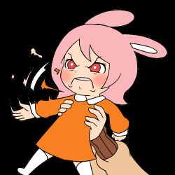 Rule 34 | 1girl, anais watterson, angry, animal ears, animated, animated gif, child, chop, dress, frown, lifting person, lowres, mike inel, orange dress, pink hair, rabbit ears, red eyes, socks, the amazing world of gumball, transparent background, white legwear