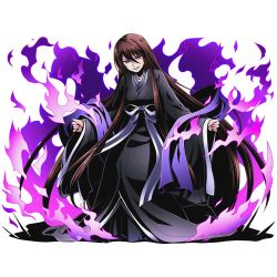 Rule 34 | 10s, 1girl, absurdly long hair, alpha transparency, black kimono, brown hair, divine gate, fire, full body, hair between eyes, japanese clothes, kimono, long hair, looking at viewer, official art, purple eyes, shadow, solo, strike the blood, tokoyogi aya, transparent background, ucmm, very long hair