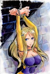 Rule 34 | 1girl, angry, armpits, blonde hair, blue eyes, breasts, celes chere, chain, cleavage, final fantasy, final fantasy vi, hair ornament, large breasts
, long hair, prisoner, restrained, solo, tagme, yokuarumyoujis