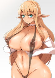 Rule 34 | 1girl, areola slip, bad id, bad pixiv id, blonde hair, blue eyes, breast hold, breast lift, breasts, cameltoe, cleavage, covered erect nipples, curvy, elbow gloves, female pubic hair, gloves, huge breasts, long hair, looking at viewer, navel, nipples, original, pointy ears, pubic hair, see-through, slingshot swimsuit, solo, swimsuit, ubanis, white gloves, wide hips