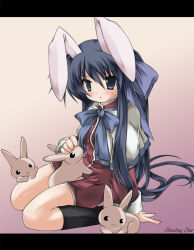 Rule 34 | animal ears, rabbit, highres, kanon, kawasumi mai, long hair, rabbit ears, ribbon, school uniform, serafuku, shin&#039;ya natsuki, solo, very long hair