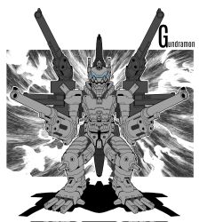 Rule 34 | 1other, digimon, digimon (creature), dragon, gun, gundramon, highres, other focus, shadow, solo, weapon
