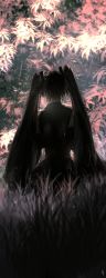 Rule 34 | archlich, back, forest, grass, hatsune miku, leaf, long image, nature, shadow, silhouette, solo, tall image, twintails, vocaloid