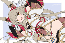 Rule 34 | 1girl, animal ears, breasts, cat ears, cat girl, cleavage, facial tattoo, gloves, gonzarez, highres, leotard, long hair, medium breasts, nia (blade) (xenoblade), nia (xenoblade), ribbon, silver hair, solo, spoilers, tattoo, thighhighs, thighs, unfinished, very long hair, xenoblade chronicles (series), xenoblade chronicles 2, yellow eyes