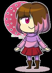 Rule 34 | bete noire, boots, brown hair, chibi, glitchtale, pink hair, pink shirt, purple shirt, red eyes, red skirt, shirt, short hair, skirt, bad tag
