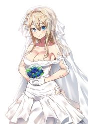 Rule 34 | 1girl, breasts, dress, flower, girls&#039; frontline, highres, large breasts, solo, suomi (blissful mission) (girls&#039; frontline), suomi (girls&#039; frontline), ubo (dbsgurdbsk), wedding dress, white background