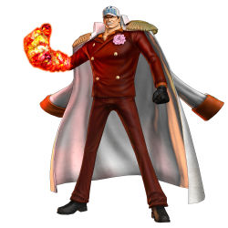 Rule 34 | 1boy, 3d, absurdres, baseball cap, cape, clenched hand, flower, formal, full body, hat, highres, jacket, jacket on shoulders, male focus, lava, official art, one piece, one piece: pirate warriors, rose, sakazuki (akainu), simple background, solo, standing, suit, uniform