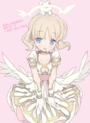 Rule 34 | angel, angel wings, blade (galaxist), blonde hair, blue eyes, blush, cat, choker, dress, gloves, halo, misty sheikh, open mouth, pointy ears, pop-up story, shiroe adele, short hair, smile, white gloves, wings